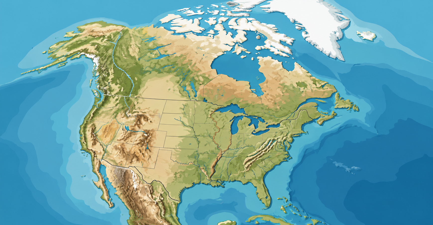 Illustrated relief map of North America